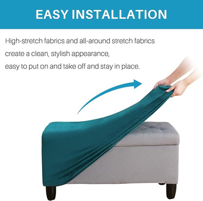 LiveGo Velvet Stretch Ottoman Cover, Removable Footstool Protector, Rectangle - Image 4