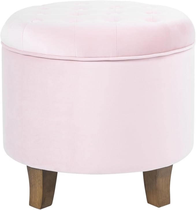Homepop Home Decor | Upholstered Round Velvet Tufted Foot Rest Ottoman | Ottoman by HomePop