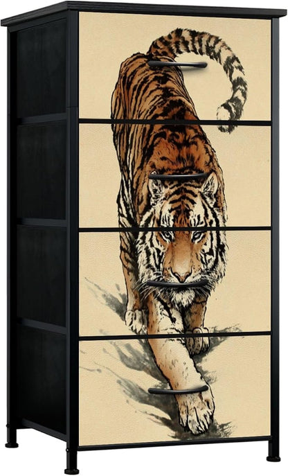 Dresser for Bedroom Majestic Tiger Walking Wilderness Bold Stripes Intense Gaze by Unknown