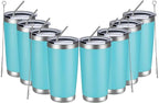 MEWAY 20oz Tumbler 8 Pack Double Wall Vacuum Insulated Travel Mug Bulk, Stainless Steel Tumblers with Lid and Straw, Durable Powder Coated Coffee Cups for Cold & Hot Drinks (Light Blue, 8)