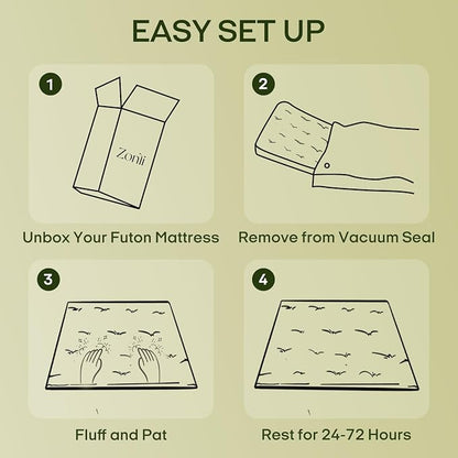 ZonLi Japanese Floor Futon Mattress Twin Size 75"x 39", 100% Cotton Cover 2.5'' - Image 7