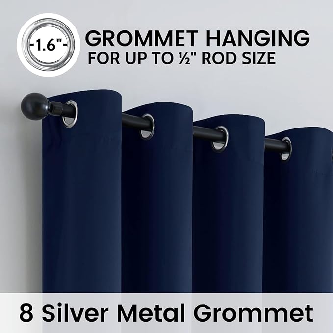 SimpleHome Navy Blue 100% Blackout Curtains Room Darkening Living Room 84 | - Image 6