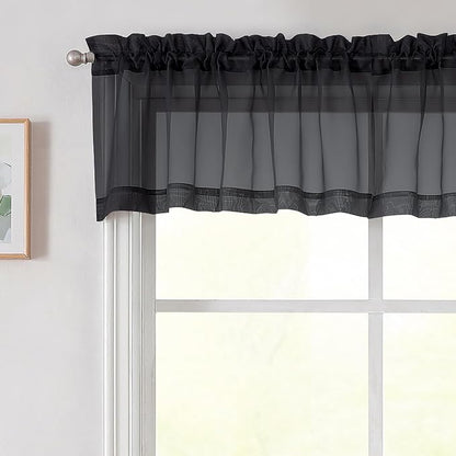 Black Valances for Windows, Modern Solid Mini Small Window Curtains for Cafe by WelvetBLK