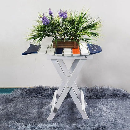 Fish-Shaped Coastal End Table, Folding Wooden Nautical Coffee Table, Rustic - Image 2
