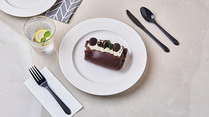 [300 Combo Box] Black Plastic Forks Spoons Knives Heavyweight Utensils Disposable Silverware Heavy Duty Cutlery Set