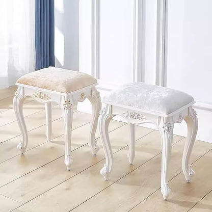 Vintage Vanity Stool, Rectangular & Round Makeup Stool, 17 Inch Sitting Height - Image 2