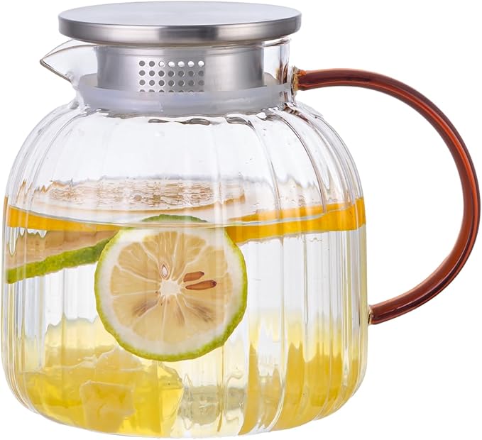 Glass Pitcher,46.7 oz/1380 ml,Hand Blown Glass Water Pitcher with Lid for Juice,Coffee, Tea, Milk, Hot Water and Iced tea,Father's Day Gifts