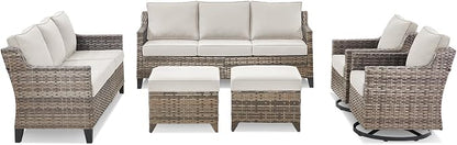 Wicker Patio Furniture Set-6 Piece High Back Outdoor Furniture Set Sectional - Image 9