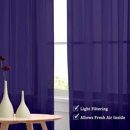 Purple Sheer Curtains 108 Inches Long, Light Filtering Semi Transparent - Image 6