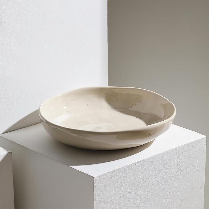 Stone Lain Mirella 4-Piece Pasta Bowl Set Stoneware, Microwave and Dishwasher safe, Beige