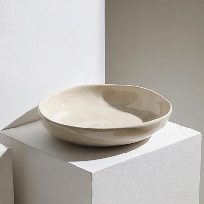 Stone Lain Mirella 4-Piece Pasta Bowl Set Stoneware, Microwave and Dishwasher safe, Beige