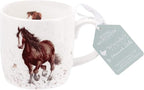 Royal Worcester Wrendale Designs Farmhouse Style Mug, Gigi - 14 oz Fine Bone China Mug with Equestrian Illustration for Cozy Kitchen Vibes - Floral Drinkware for Daily Comfort