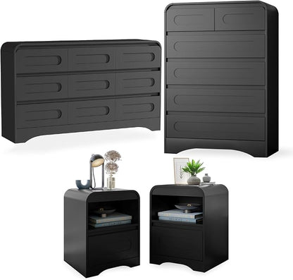 4 Piece Bedroom Set, Dresser and Nightstand Sets, Modern Wooden Large 9 Drawers by SOLACEFURNITURE