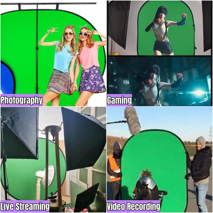 Blue Green Screen Backdrop Double Sided Collapsible Greenscreen Backdrop with Carrying Bag,Portable Pop Up Green Screen Background for Streaming Webcam, Blue & Green 59.1 * 78.7"