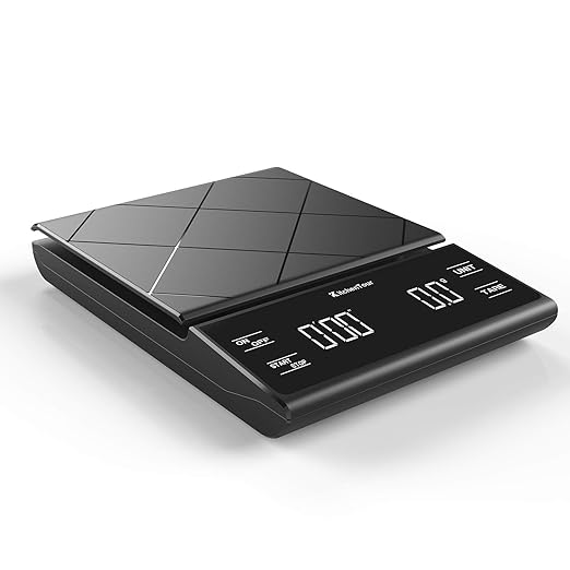 KitchenTour Coffee Scale with Timer - Digital Multifunction Weighing Scale with 3kg/0.1g High Precision - Pour Over Drip - Espresso Scale with Bright LCD Display (Batteries Included)-Black