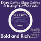 Sarasota K-Cup Coffee Pods | Dark Roast Coffee | European French Roast Cubano | Single Serve for Keurig Brewers | Gourmet, Low Acid, Mold Free | 24 Count