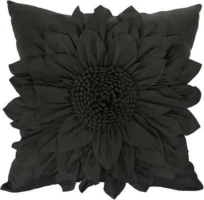 Black Accent 3D Flower Decorative Throw Pillow Covers by BellasGifts