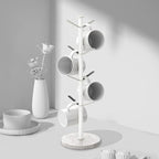 Mug Holder Tree with Marble Base, 8 Hooks White Coffee Cups Holder Stand, New Upgrad Stable Removable Mug Rack for Kitchen Cafe