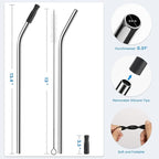 Repeatable Metal Straw with Silicone Tips for 40 oz Stanley Tumbler, 2 Pcs 40 oz Stainless Steel Straws Replacement for Stanley Tumbler, 1 Straw Brush, BPA Free（Black）