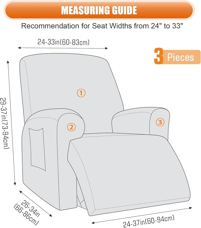 VANSOFY Recliner Chair Covers, 3-Pieces Stretch Recliner Covers - Image 3