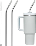 Repeatable Metal Straw with Silicone Tips for 30 oz Stanley Tumbler, 2 Pcs 30 oz Stainless Steel Straws Replacement for Stanley Tumbler, 1 Straw Brush, BPA Free（Light Gray）