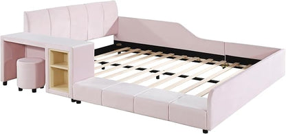 SOFTSEA Queen Upholstered Grounded Bed, Mother & Child Platform Bed - Image 5