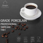 Sweejar Porcelain Espresso Cup & Saucer Set, Stackable Demitasse Cups with Metal Stand, 2.5 OZ for Latte,Coffee,Cafe Mocha,Tea, Set of 6(White)