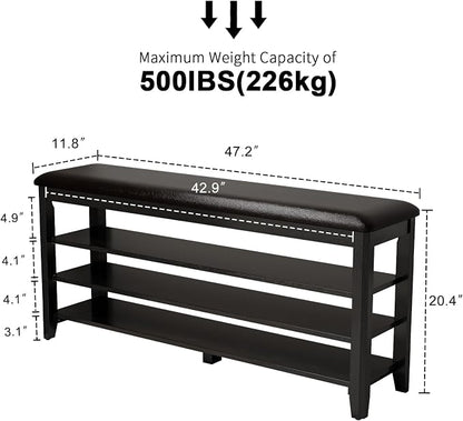 AQIMUELE Shoe Bench with Leather Cushion, 3 Tiers Shoe Storage Bench Height - Image 2