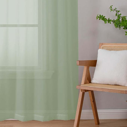 Sage Green Sheer Curtains for Bedroom Living Room 45 Inch Length 2 Panels - Image 9