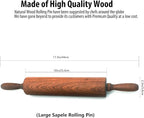Classic Sapele Wooden Rolling Pin With Handles,Wood Baking Roller Large (17.3"L x 2.3"W)
