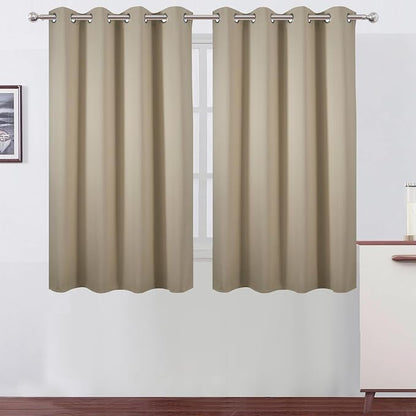 Blackout Curtains 66 x 54 Inch Long Beige Curtains Set of 2 Panels Room by Lemomo