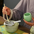 6-Piece Matcha Whisk Set, Japanese Bamboo Chasen, Scoop & Sifter, Traditional Ceremonial Kit with Ceramic Bowl, Whisk Holder Stand, Chakin Cloth (Misty purple)