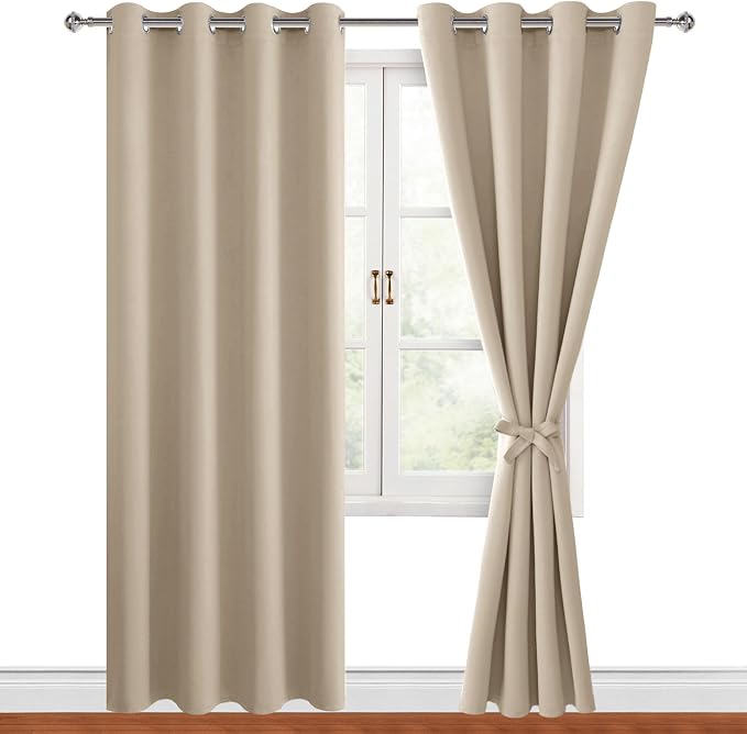 Blackout Curtains for Bedroom, 52 x 84 Inches Long, Taupe 2 Panels | Thermal by Hiasan