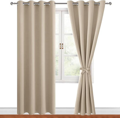 Blackout Curtains for Bedroom, 52 x 96 Inches Long, Taupe 2 Panels | Thermal by Hiasan