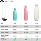 Insulated Water Bottle, 2 Pack-17oz Stainless Steel Water Bottles with straw lid, Metal Sports Water Bottles for Boys,Girls, Double Wall Vacuum BPA-Free Flask for School, Sports(Grey-white)
