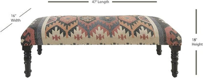 LR Home Upholstered Bench for Bedroom End of Bed |Southwestern Vintage Ottoman - Image 3