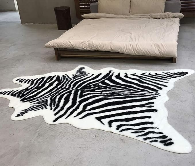 Zebra Print Rug Faux Animal Cowhide Skin Area Rug Leather Carpet Mat Large Size - Image 2