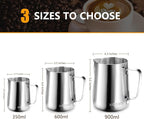 HOOMIL Milk Frothing Pitcher, 12oz/350ml Stainless Steel Steaming Pitcher Barista Milk Frother Cup Jug for Espresso Machine Coffee Cappuccino Latte Art - Silver