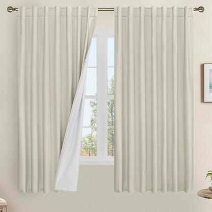 63 Inch 100% Blackout Linen Curtains by LAMIT