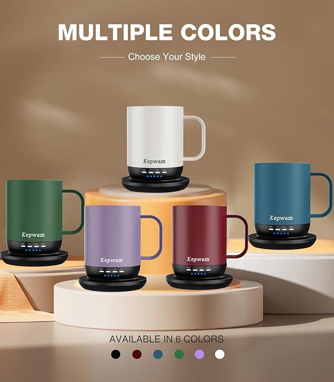 Self Heating Coffee Mug T1-16oz Fast Heating & Ultra Long-Lasting Battery Life, Heated Coffee Mug Up to 149℉ - Touch & App Controlled Coffee Mug, Birthday Gifts for Women and Men