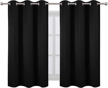 Black Blackout Curtains/38 x 54 Inch/Set of Two Panels Grommet Living Room - Image 2