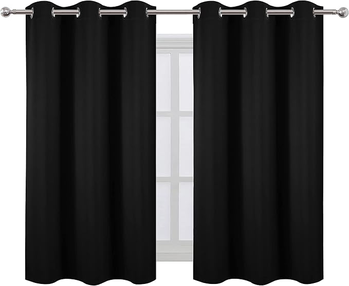 Black Blackout Curtains 42 x 54 Inch Length Set of 2 Panels Grommet Bedroom - Image 2