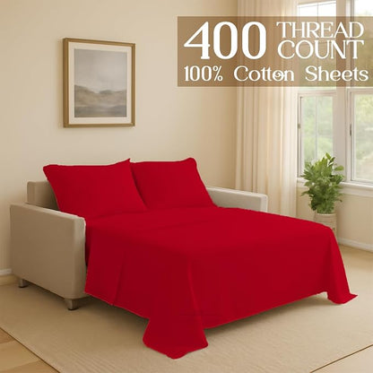 Sleeper Sofa Bed Sheet, 100% Cotton 400 Thread Count, 4 Piece Set, Deep Pocket - Image 2