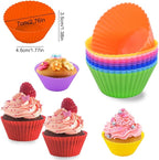 AKOAK Reusable Silicone Non-stick Baking Cups, Cake Molds, Kitchen Baking Cooking Accessories, DIY Cake Making Tools - Pack of 10 (Red)