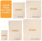 10 Pack Nut Milk Bag, Multi-size Fine Mesh Grade Reusable Cheesecloth Bags Strainers, Unbleached Organic Cotton Filter Bags for Almond Milk, Juices, ColdBrew, Cheese, Tea, Yogurt, Coffee