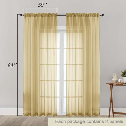 Gold Sheer Curtains 84 Inches Long 2 Panels Set - Image 2