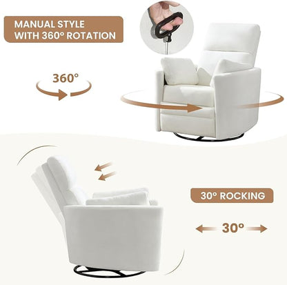 Manual Recliner 360°Swivel Rocking Chair, Nursery Rocking Glider Chair - Image 4