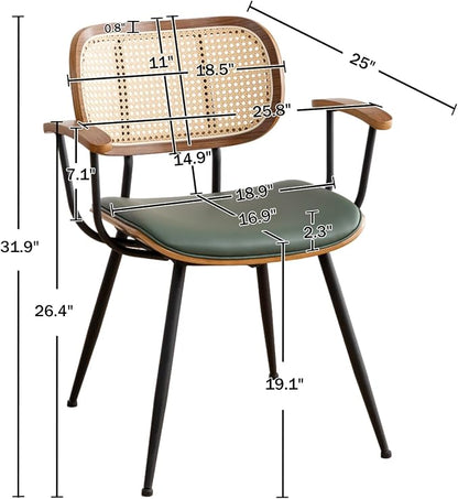 Rattan Dining Room Chairs Set of 2, Mid Century Modern Kitchen Side Chairs - Image 2