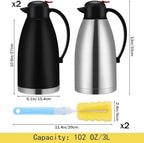 Nuogo 2 Pcs 102 oz Thermal Coffee Carafe Insulated Stainless Steel Carafe Double Walled Vacuum Coffee Thermal Pot with Brush for Home Office Use Keep 24 Hours Hot Water Tea(Silver, Black)