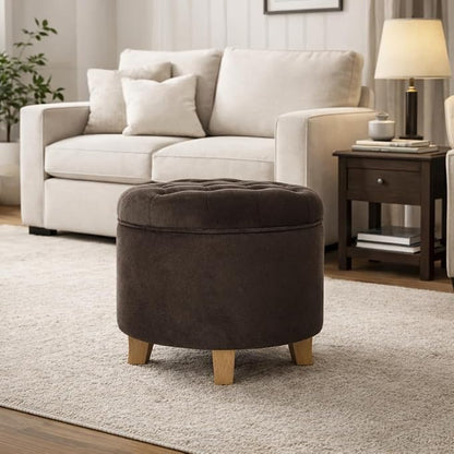 Homepop Home Decor | Upholstered Round Velvet Tufted Foot Rest Ottoman | Ottoman - Image 4